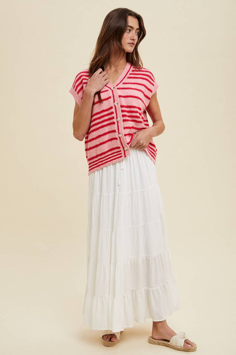 Tiered Maxi Skirt With Drawstring - White