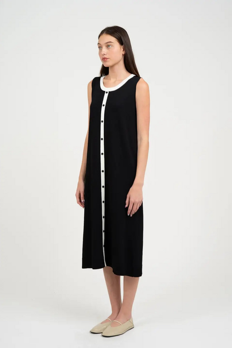 White Contrast Knit Long Dress Black/White