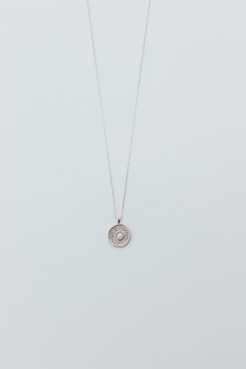 Niobium Hammered Slide Disc W/ Pearl Center Necklace