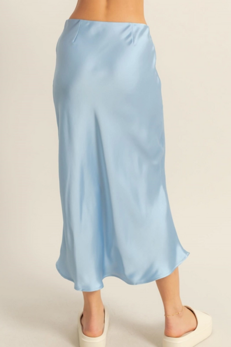 Satin Midi Skirt - Ice Blue