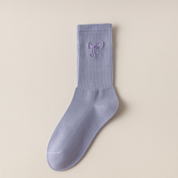 Embroidered Bow Crew Socks