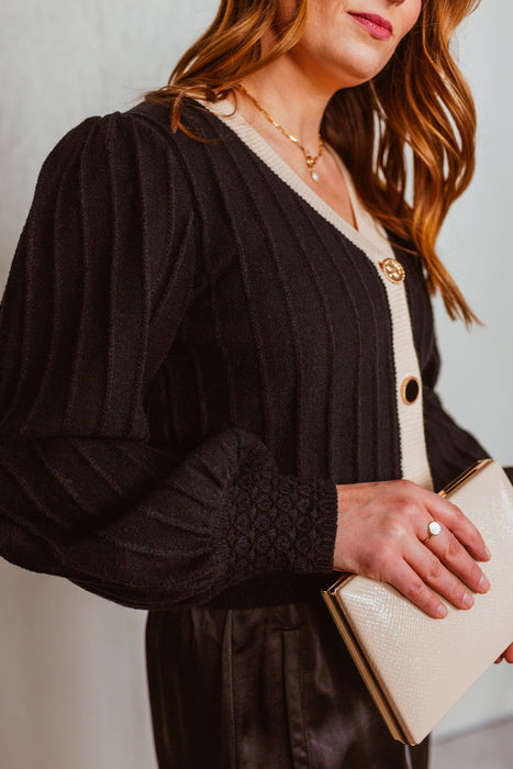 Crochet Detail Cardigan - Black/Cream