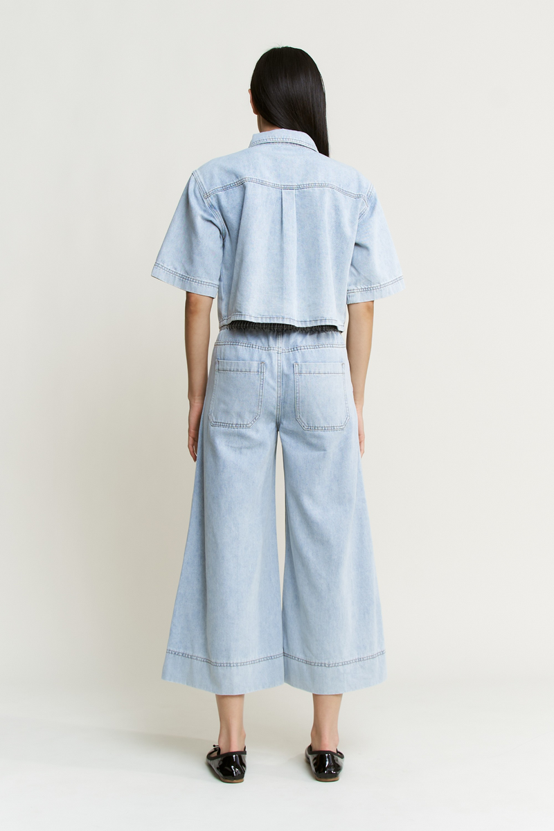 High-Rise Wide Leg Capri- Light Sea