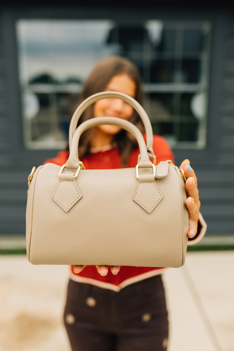 Genuine Italian Leather Small Tote Crossbody - Taupe