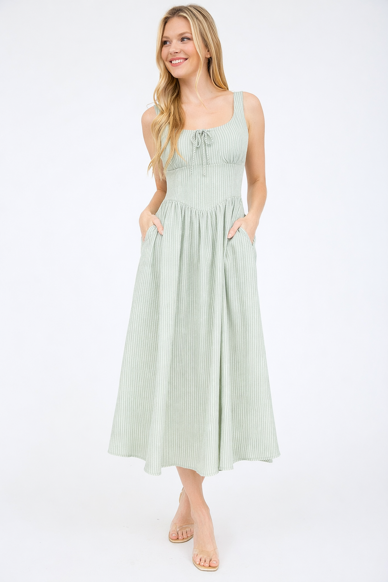 Stripe Midi Dress - Lt Olive