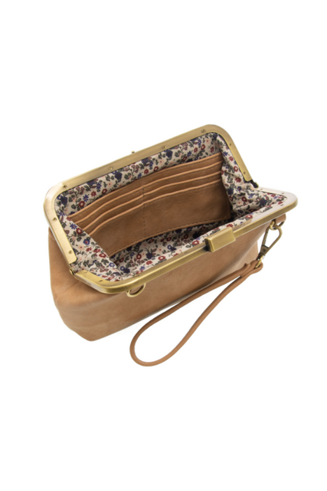 Tuscan Tan Vivie Frame Lock Convertible/Wristlet