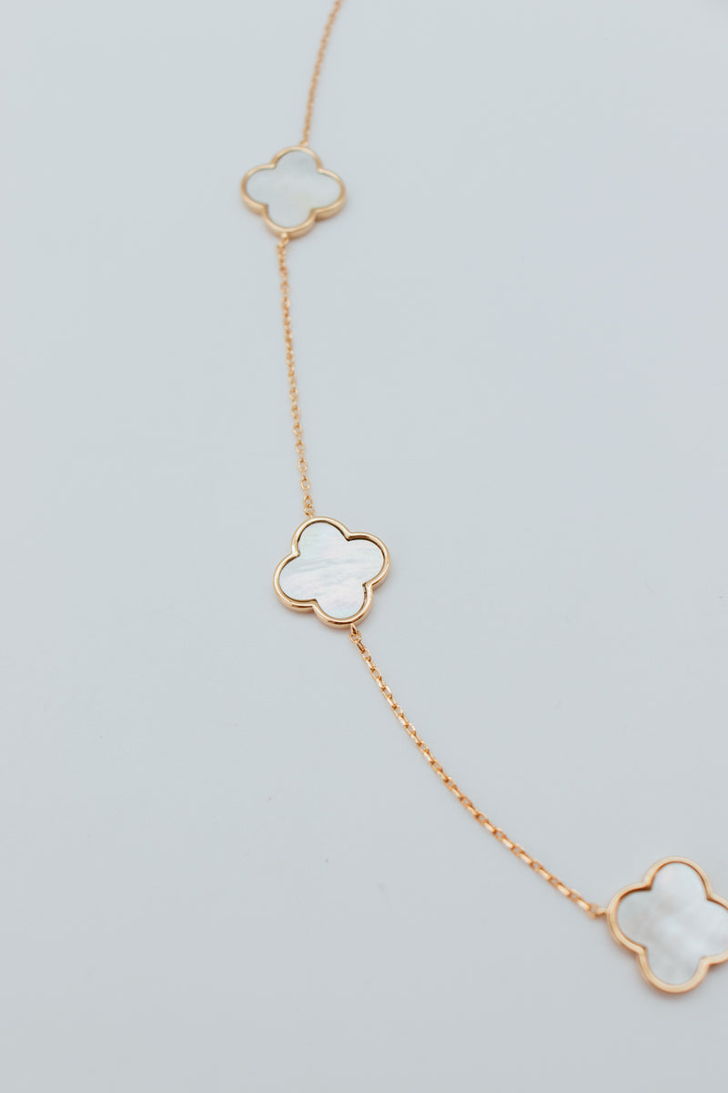 Gold Plated Jumbo MOP 5 Clover Station Necklace