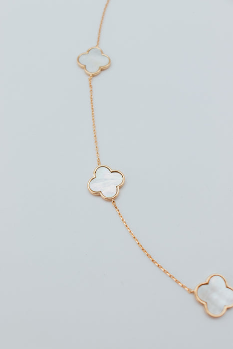 Gold Plated Jumbo MOP 5 Clover Station Necklace