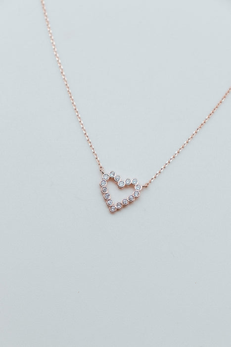 Rose Gold CZ Heart Outline Necklace