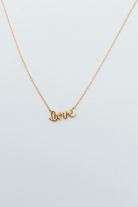 Gold 'Love' Script Necklace w/ Pendant