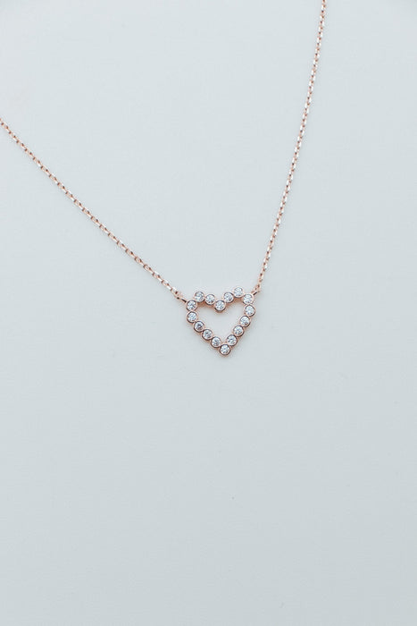 Rose Gold CZ Heart Outline Necklace