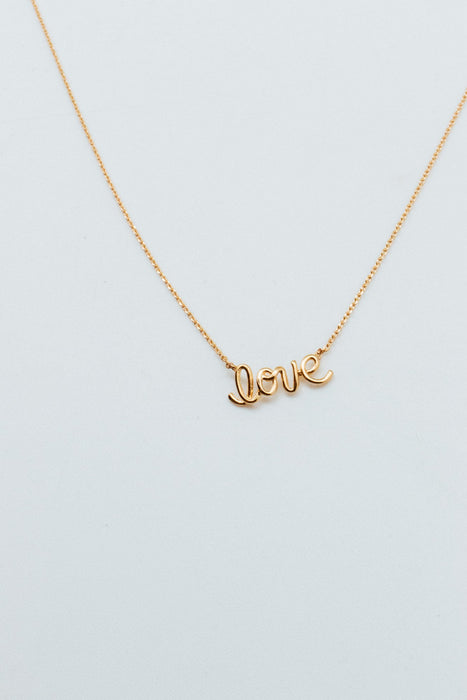 Gold 'Love' Script Necklace w/ Pendant