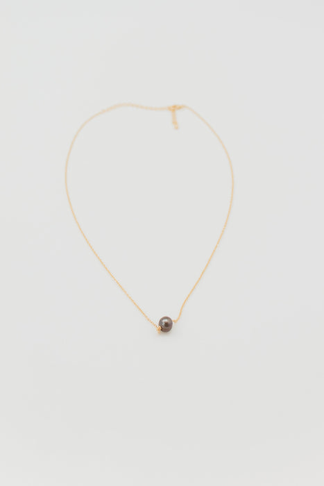 Single Freshwater Pearl Festoon Necklace - Grey/Gold