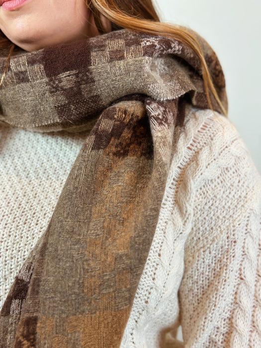 Checkered Plaid Winter Scarf - Taupe