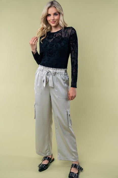 Satin Cargo Pants - Light Grey