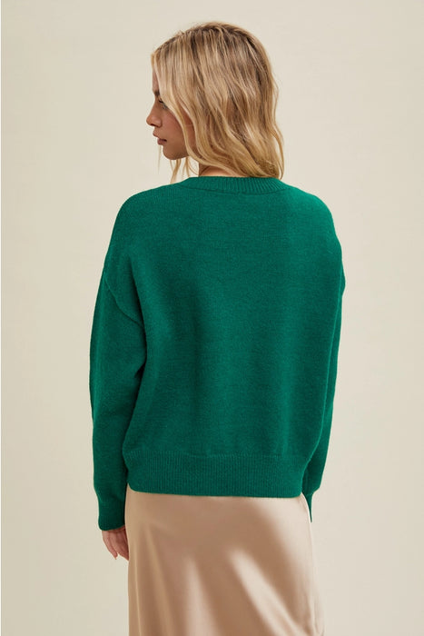 Merry Fluffy Patch Sweater - Green/White