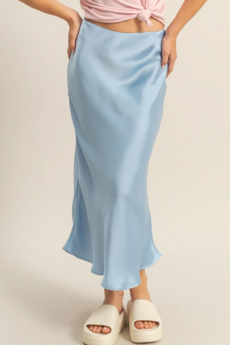 Satin Midi Skirt - Ice Blue