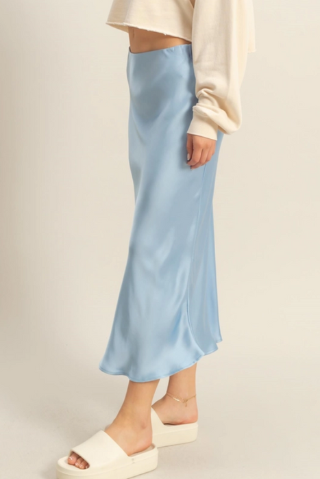 Satin Midi Skirt - Ice Blue