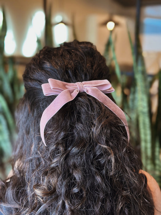 Alice Short Velvet Bow Barrette - Dusty Mauve