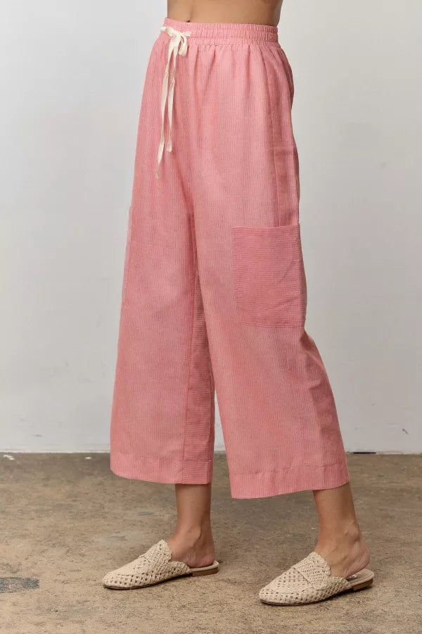 Pinstripe Pants - Coral Pink