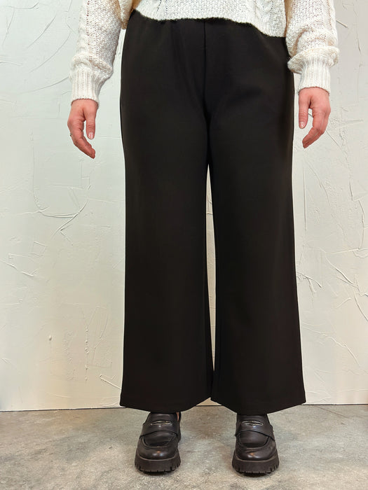 Elastic Waist Band Wide Leg Pants - Black