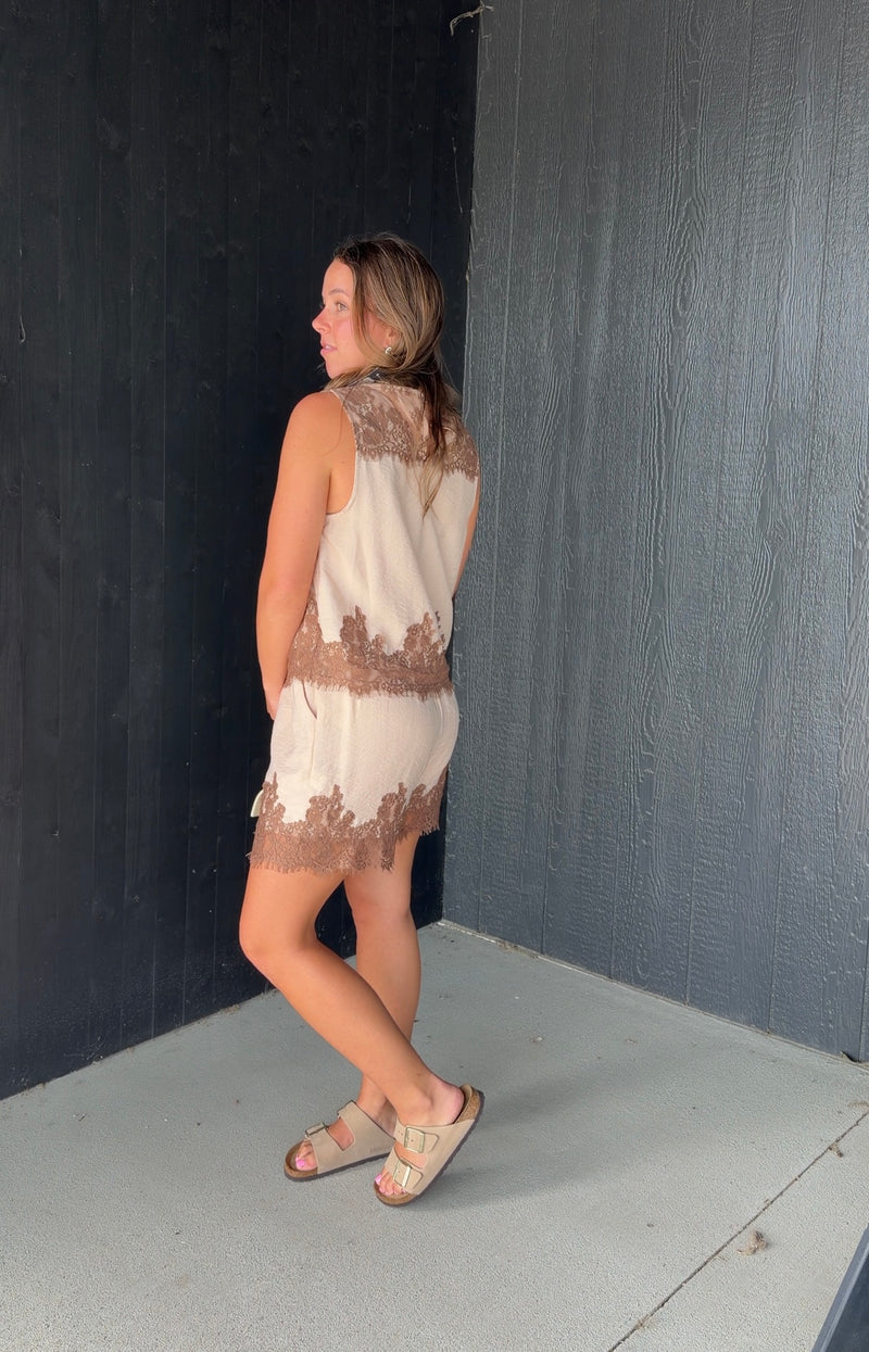 Lace Trim Tank - Ecru