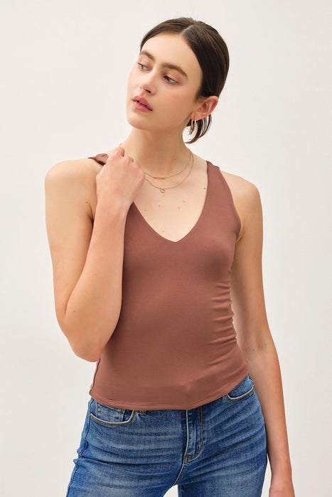 Soft & Stretchy Full Length Jersey Tank - Milk Chocolate