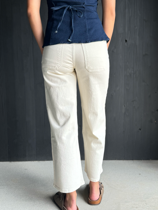 Just Black Denim • High Rise Cropped Wide Leg - Off White