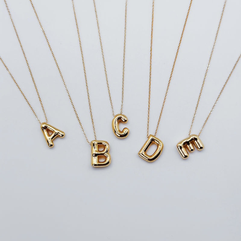 Initial 18K Gold Plated Jumbo Bubble Initial Necklace
