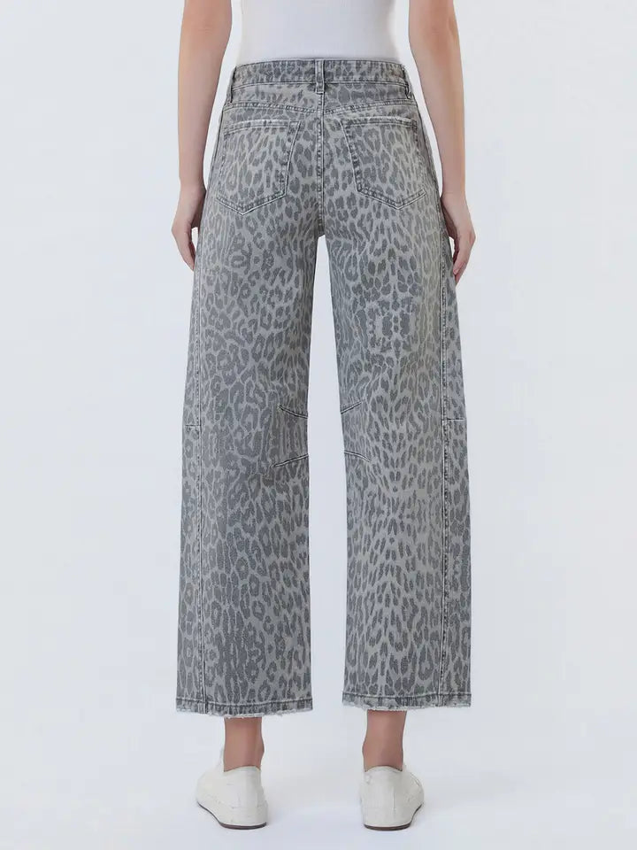 High Rise Barrel Jean - Grey Leopard