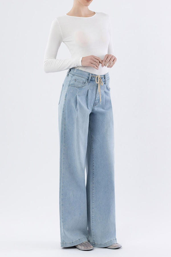 Flying Monkey • Super High Rise Drawcord Wide Leg Jeans - Richness
