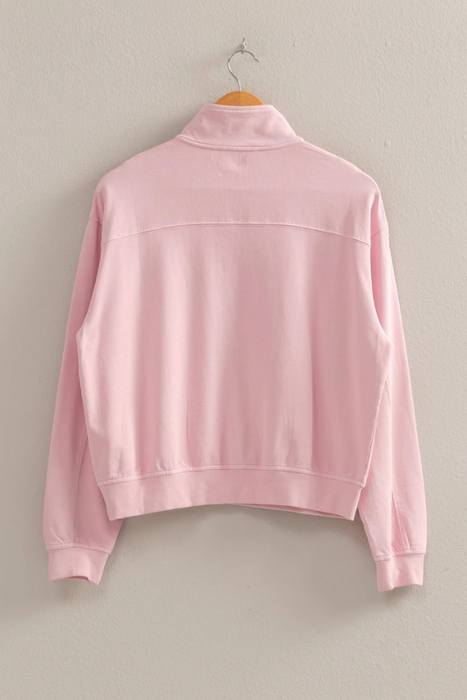 Half Zip Long Sleeve Sweatshirt - Soft Pink