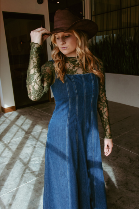 Paneled Denim Long Dress Denim