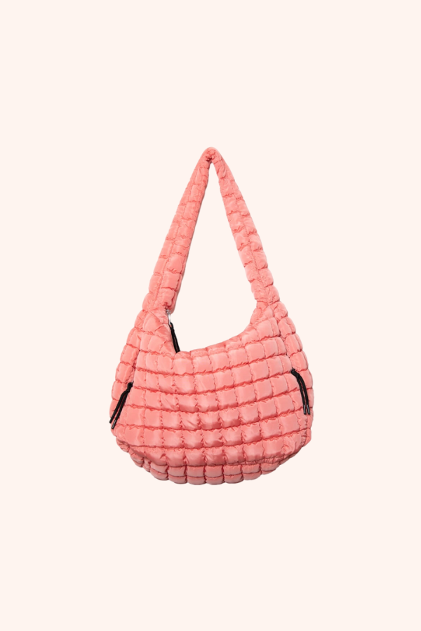 Coral Oversized Quilted Hobo Tote Bag