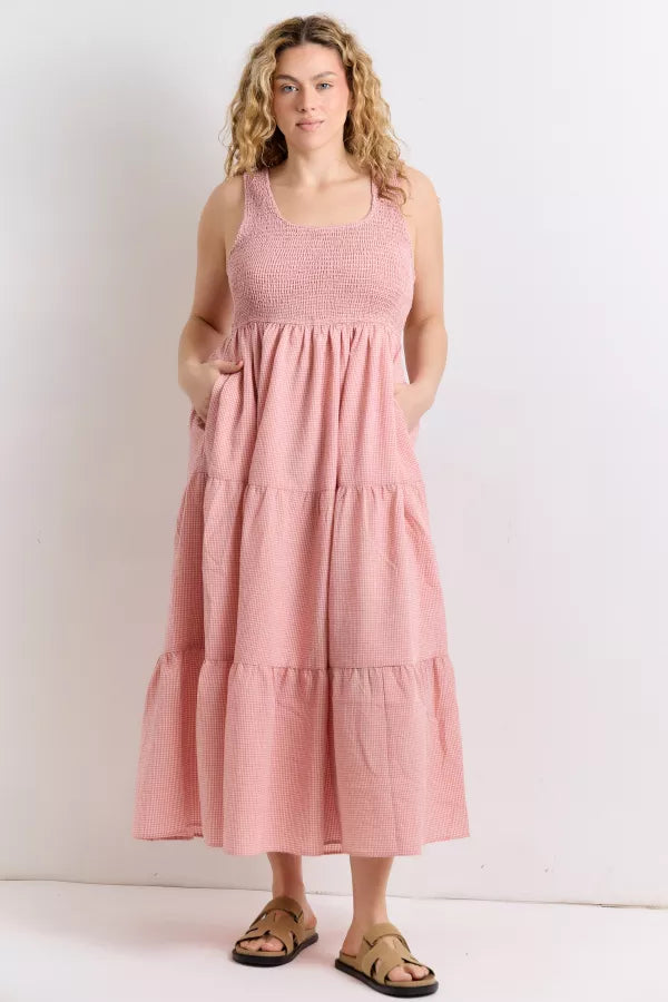 Gingham Maxi Dress - Pink