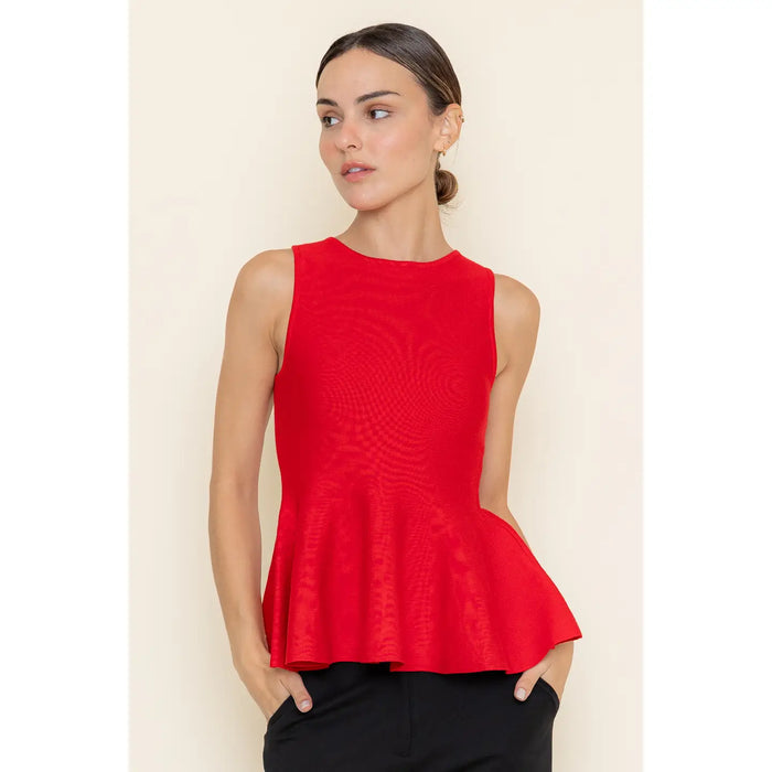 Round Neckline Sleeveless Knit Top - Red