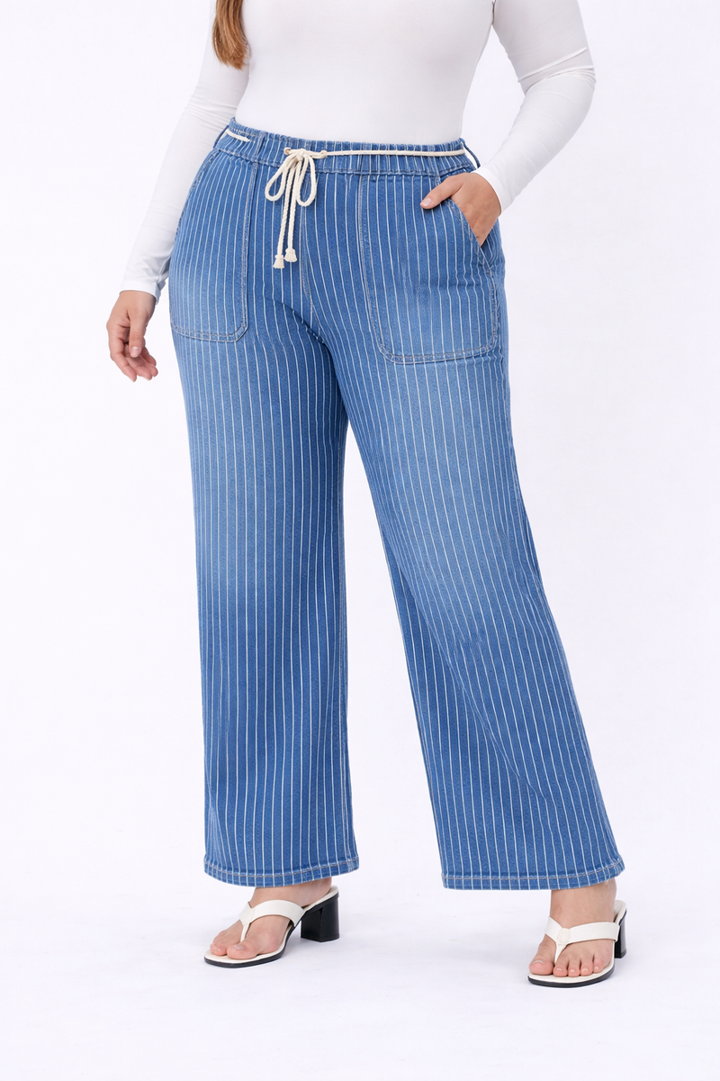 Lovervet • High Rise Wide Leg - Striped (Curvy)