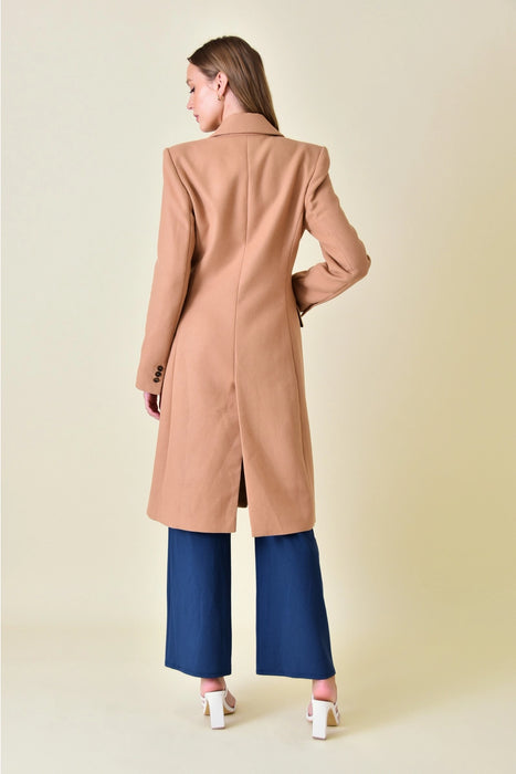 Long Double Breasted Blazer Coat - Camel