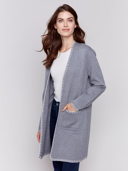 Blanket Stitch Cardigan - Heather