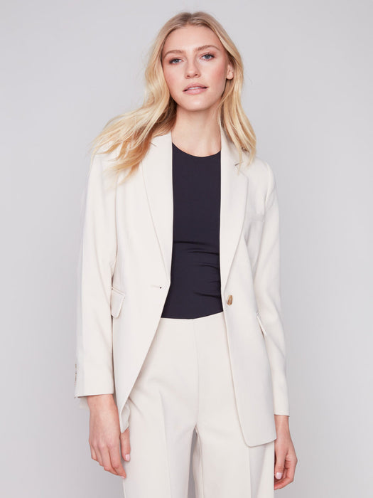 Solid Blazer with Ruched Back - Beige