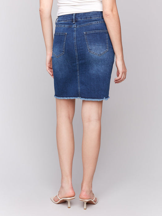 Stretch Denim Skort Frayed Hem - Indigo