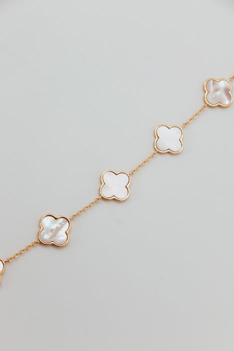 Gold/White 5 Mother Pearl Clover Station Bracelet - 23156