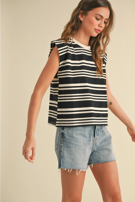 Multi Stripe T Shirt - Black & White