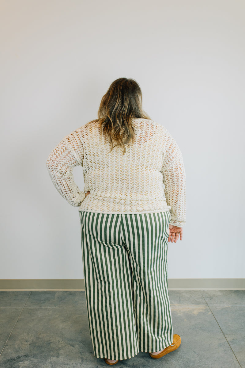 Striped Pants - Cream & Olive (Curvy)