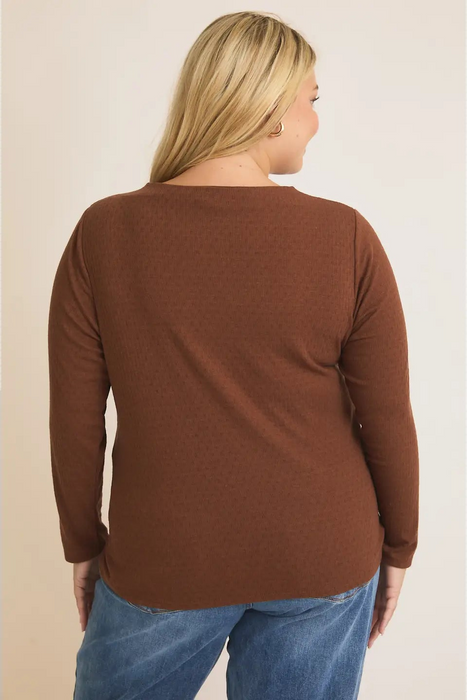 Mock Neck Long Sleeve Top - Brown