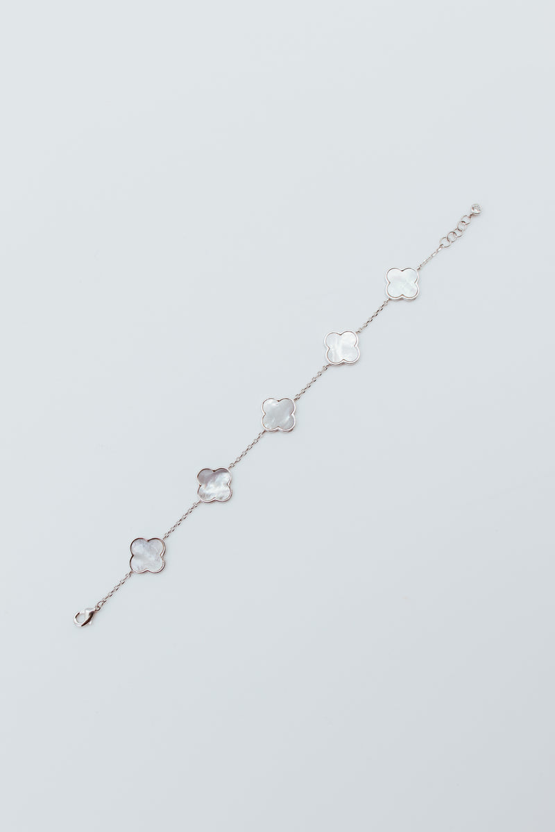 Silver & White 5 Mother Pearl Clover Station Bracelet - 23156
