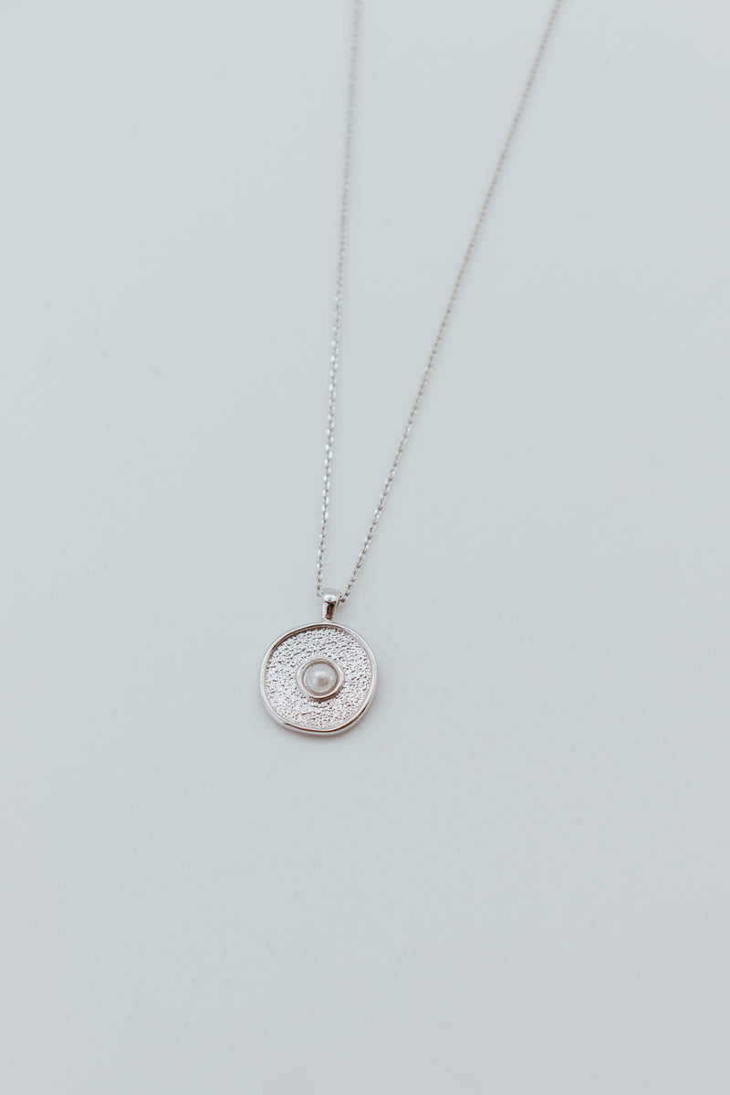 Niobium Hammered Slide Disc W/ Pearl Center Necklace