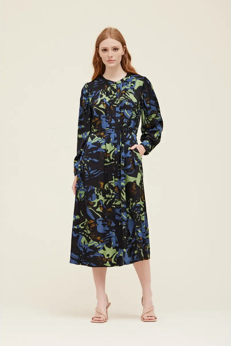 Button Down Printed Midi Dress Under Water