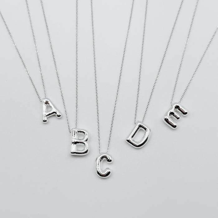 Initial Sterling Silver Plated Jumbo Bubble Initial Necklace