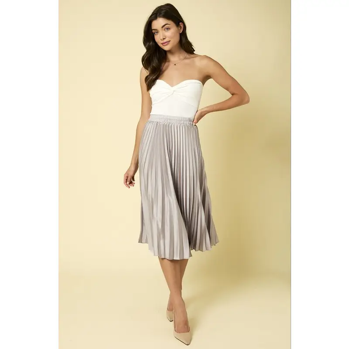 Pleated Midi Skirt - Silver